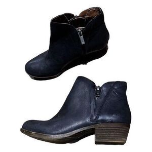 Lucky Brand‎ Boots Brenon Ankle Booties Black Nubuck Leather Size 7M Side Zips